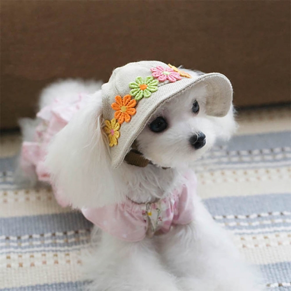 강아지 고양이 꽃자수 벙거지모자
